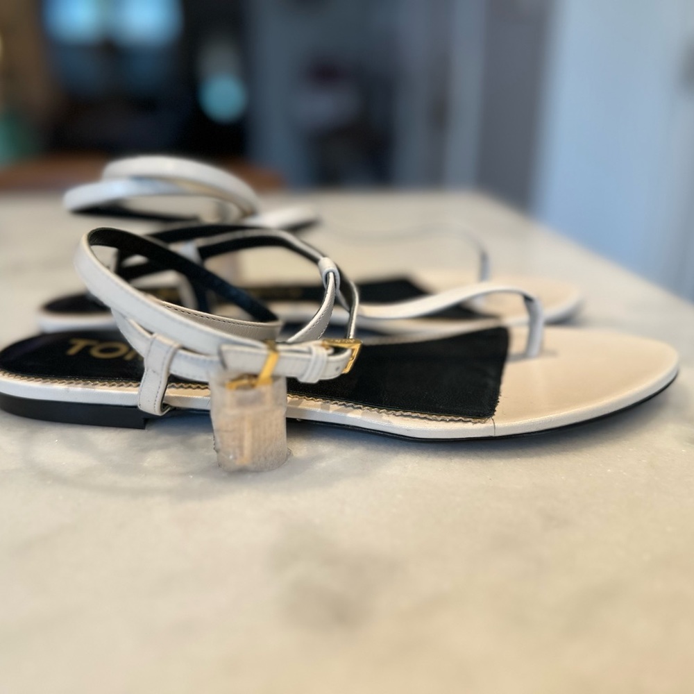 100% Authentic Tom Ford strappy sandals with signature padlock detail.